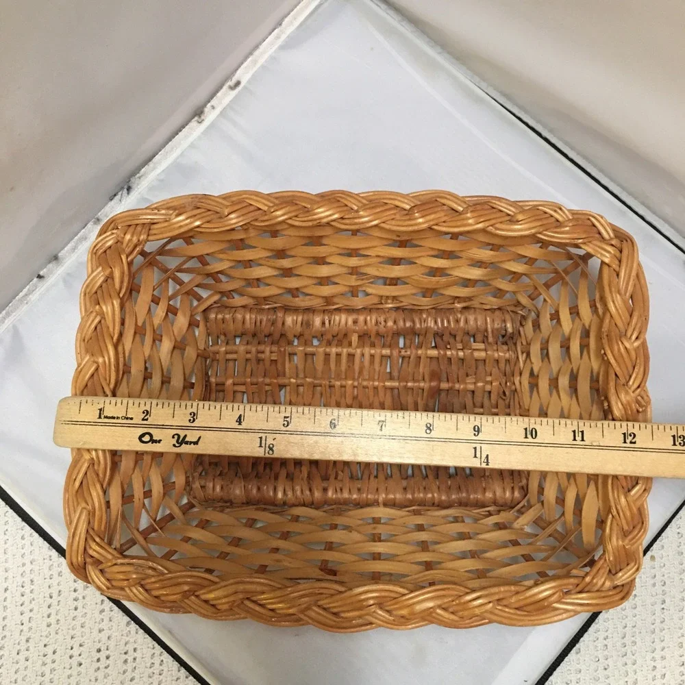 Woven Wicker Basket Home Decor Honey Brown Braided Rim Cottagecore Farmhouse